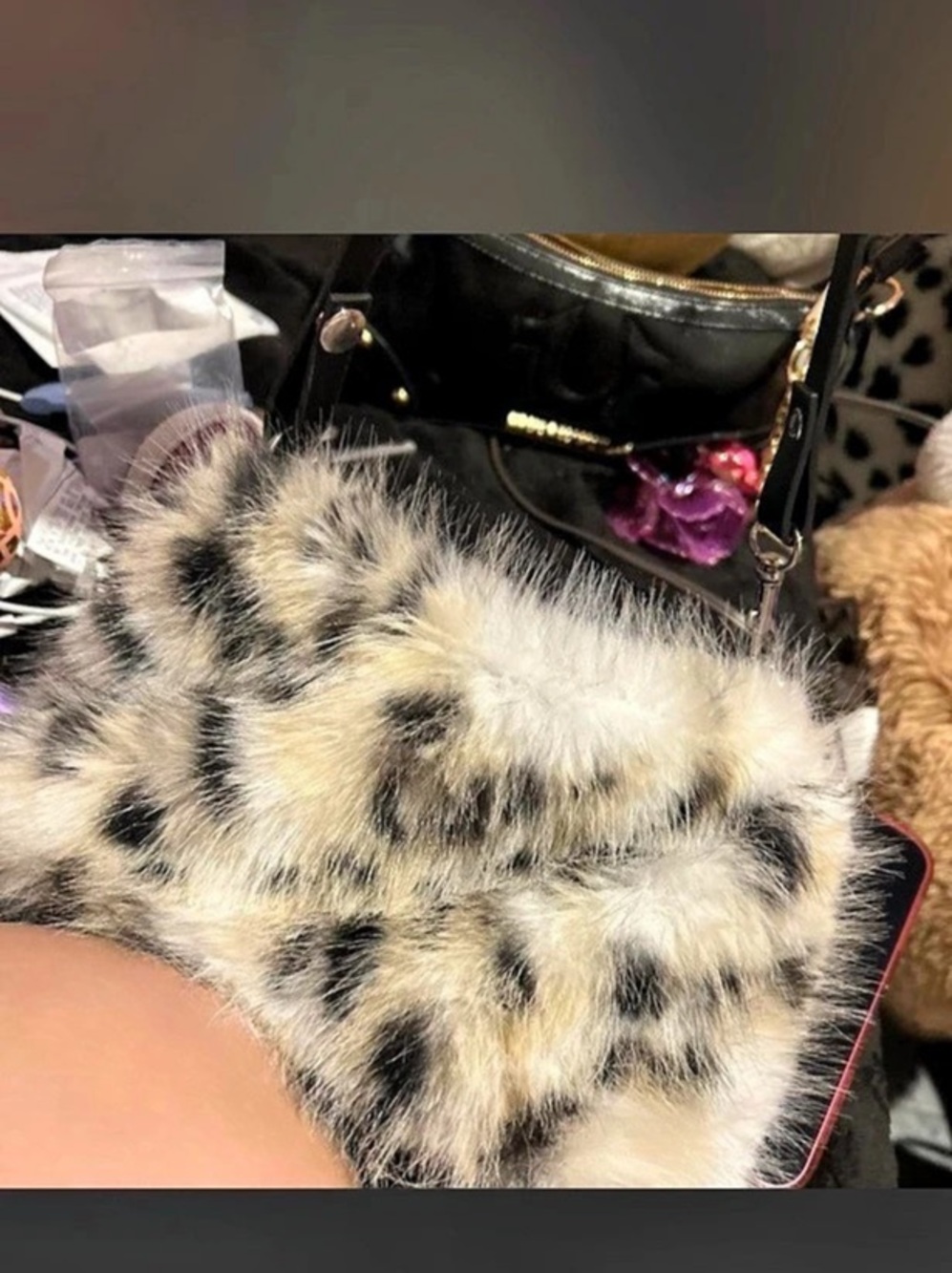 Faux Fur Animal Print Crossbody Bag